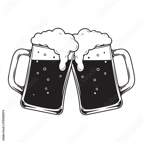 Cheering Beer Mugs Outline T-shirt