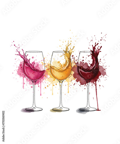 Colorful Wine Splash Glasses T-shirt