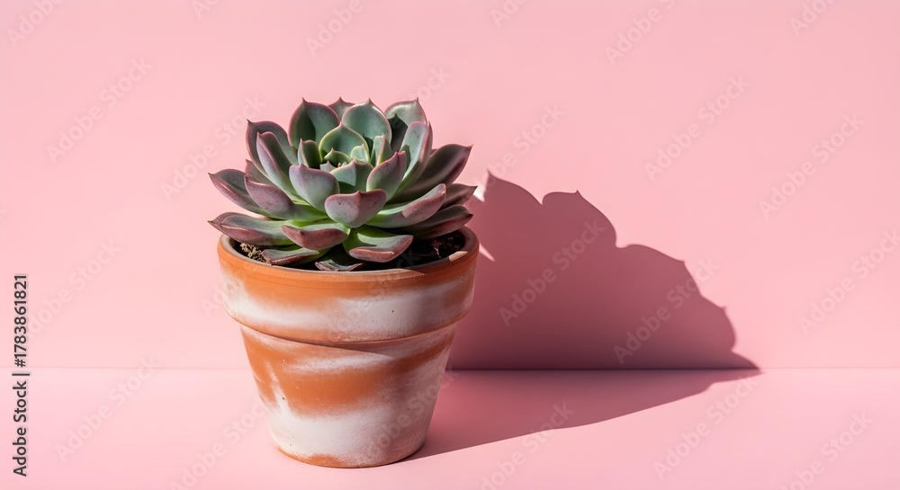 Obraz premium Minimalist Succulent Plant on Pink Backdrop