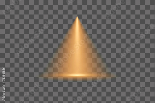 Glowing spotlight cone with bright warm yellow illumination and soft stage glowing effect PNG