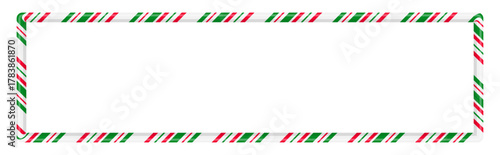 Christmas candy cane rectangle border frame. Festive Holiday Candy Cane Frame with Red, Green and White Stripes. Editable stroke. Vector illustration