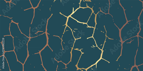 Elegant cracked texture with gold vein pattern on dark background, modern abstract design for luxury wallpaper, poster, or decorative surface.
