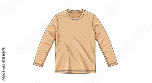 Minimalist beige long-sleeve t-shirt vector illustration, ideal for fashion design, apparel mockups, casual clothing concepts, or textile pattern representations