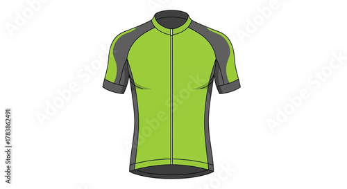 Sleek lime green and grey cycling jersey vector illustration for athletic apparel design, sportswear branding, and active lifestyle graphic elements