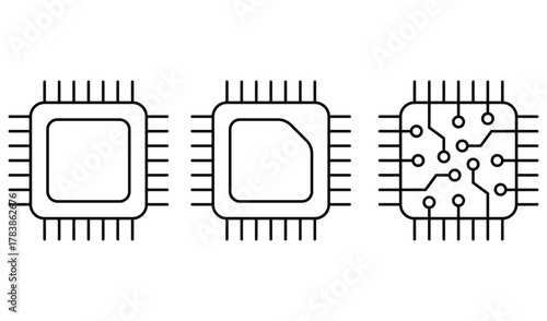 CPU chip icons. Processor, MicrochipMicrochip, Central processing unit. Vector illustration