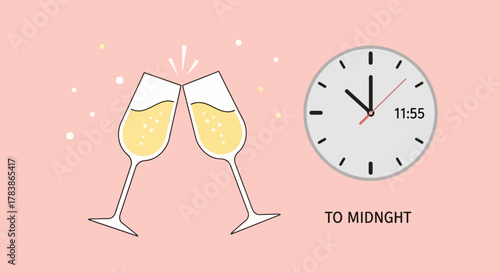 Champagne Toast at Midnight New Year s Eve Celebration Clocks