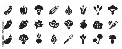 Vibrant collection of fresh vegetable icons, perfect for healthy eating promotions and culinary design projects.