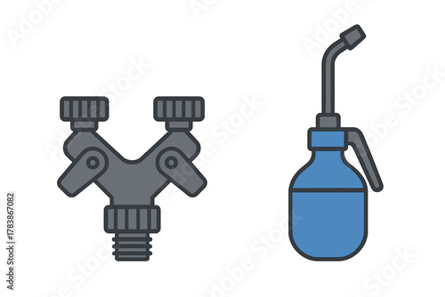 Hardware tools set with dual hose connector and handheld liquid sprayer device
