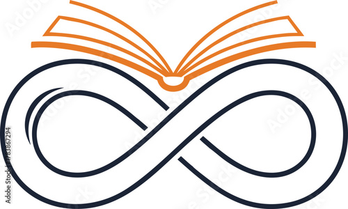 The conceptual image of an infinity sign intertwined with a book symbolizes eternal learning and retraining. The idea of an "eternal student" and an endless search for knowledge.