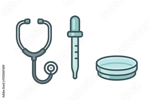 Stethoscope dropper and petri dish representing medical research and healthcare