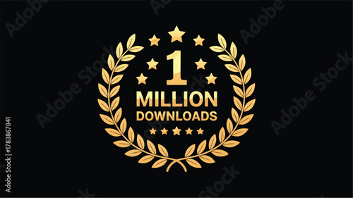 Golden laurel wreath with 1 Million Downloads text and stars on black background one million achievement