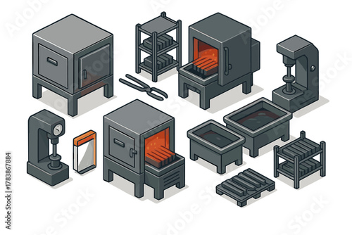 Industrial machinery collection for metal forging and heat treatment processes