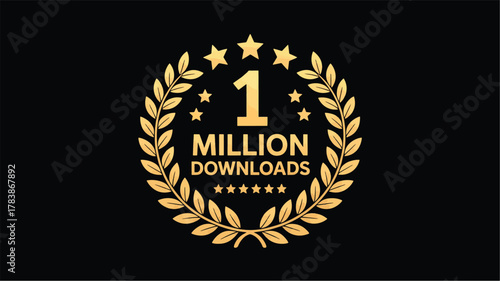 Golden laurel wreath with 1 Million Downloads text and stars on black background one million achievement