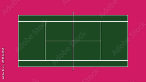 Top View of a Tennis Court with Dark Green Surface and Pink Background sports recreation