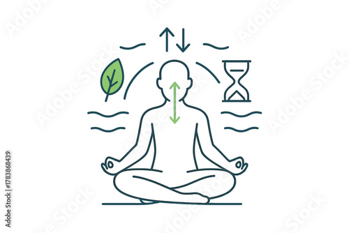 Person meditating in lotus pose symbolizing mindful breathing, nature, time, and mental balance