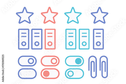 Modern outline symbols for user interface design featuring stars, storage, and toggle switches