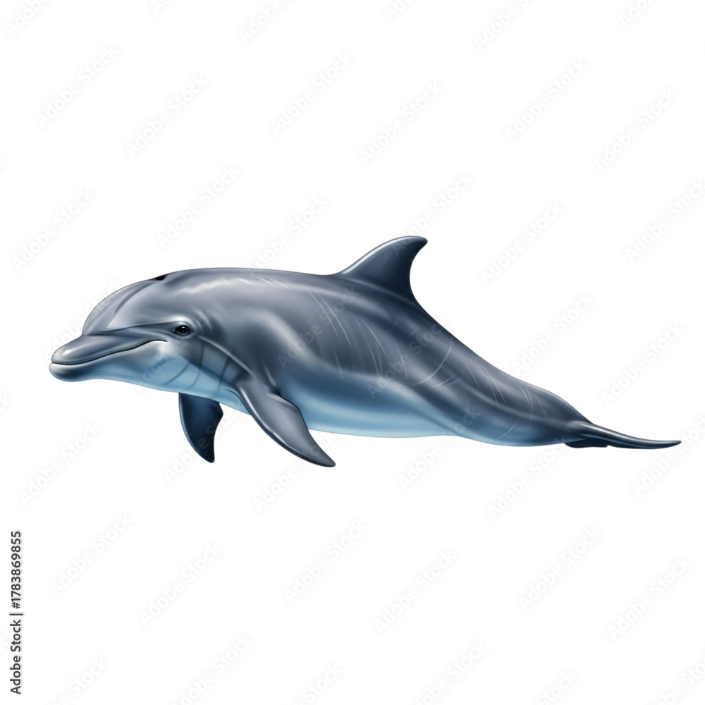 Fototapeta premium A realistic illustration of a bottlenose dolphin swimming gracefully isolated on transparent background