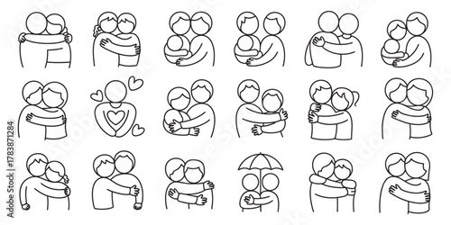 Lovely collection of comforting embrace doodles for family, love, and support concepts, perfect for expressive designs and heartfelt messages!