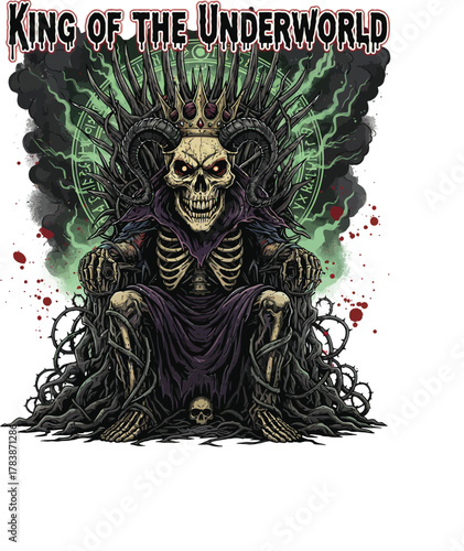 King of the Underworld Skull Throne T-Shirt Design