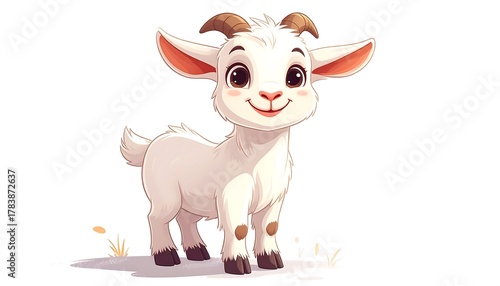 Adorable Cartoon Goat Illustration with Playful Expression and Details.