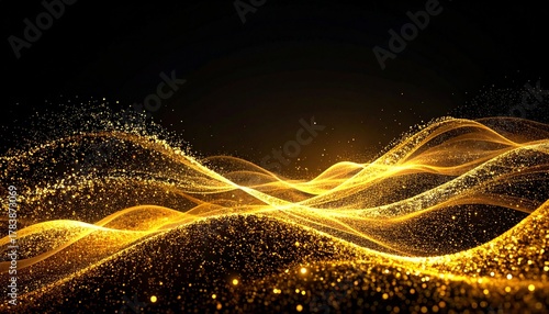 Golden abstract waves flowing elegantly for luxury product or cosmetic backgrounds and marketing materials.