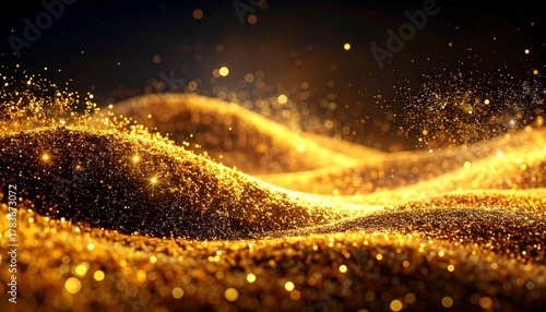 Golden Abstract Landscape with Sparkling Light Effects for Luxury and Wellness.