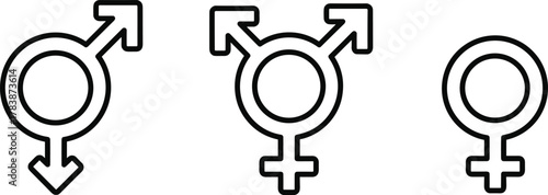 Male, female, transgender gender symbols, inclusive identity vector illustration, diversity artwork, black and white design for stock, branding, education, awareness