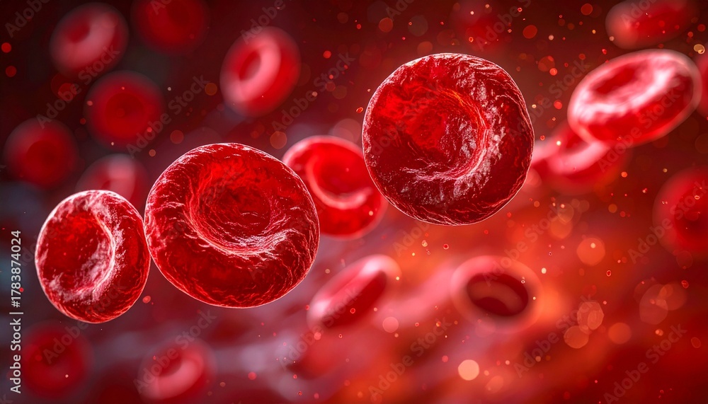 Fototapeta premium Red Blood Cells Flowing in a Vein Illustration Medical Concept Health and Wellness Background.