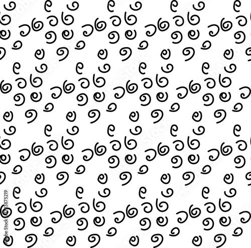 A seamless texture of spirals and scribbles drawn in doodle style