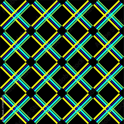 Seamless checkered pattern in yellow and green tones on a black background
