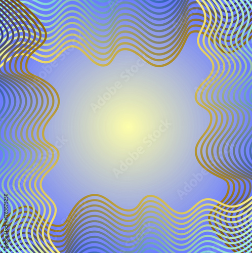 A beautiful frame in the form of wavy golden lines on a blue background