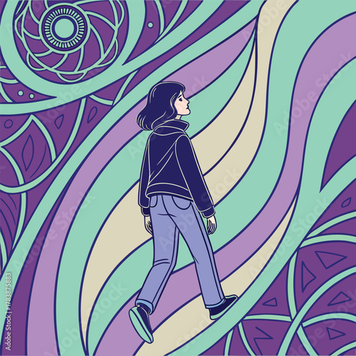 Vector illustration of a dancing woman silhouette in disco fashion at a club party