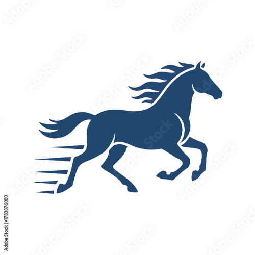 Classic running horse silhouette in a solid blue color