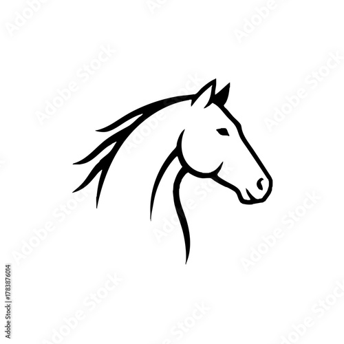 Minimalist horse head in a black calligraphic line art style 