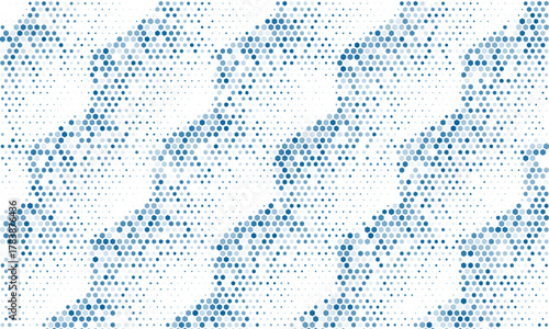Vector blue geometric abstract background frame. Pattern of chaotic hexagons, particles, fragments. Group of cells, an information grid. Banner for business, technology, presentations.