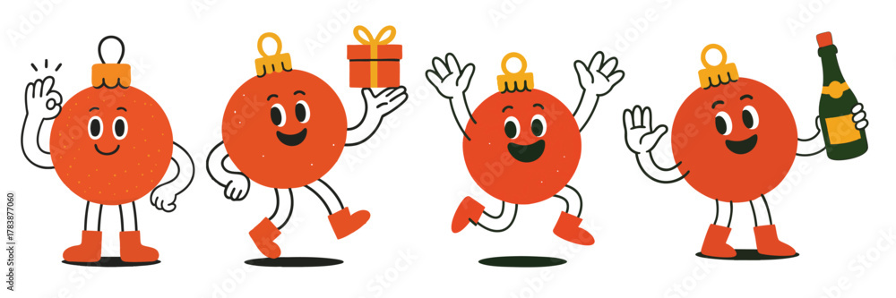 Fototapeta premium Cheerful Christmas bauble characters celebrating the holiday season