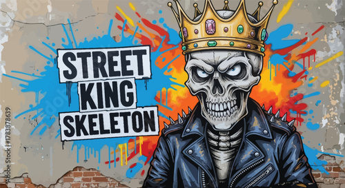 Urban Crowned Skull Biker Design for T-Shirts & Merch