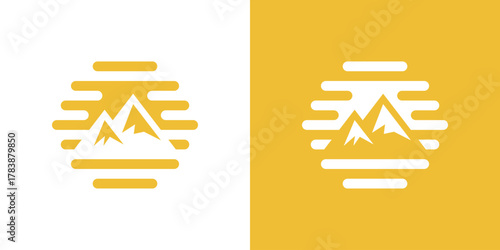 Mountain Sun Silhouette Logo .  A dual-meaning design combining a mountain silhouette and sun, symbolizing adventure, nature, and tranquility.
