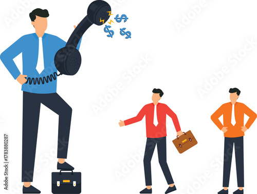 Angry boss shouting on telephone business communication financial discussion sales call corporate hierarchy workplace pressure management concept money talk business deal power dynamic