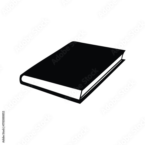 Black and white illustration of a hardcover book lying at an angle