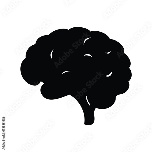 Stylized Black Brain Silhouette Representing Intelligence, Thought, and Cognitive Function