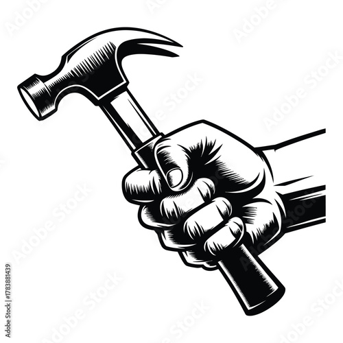 Hand gripping hammer in strong determined hold vector illustration