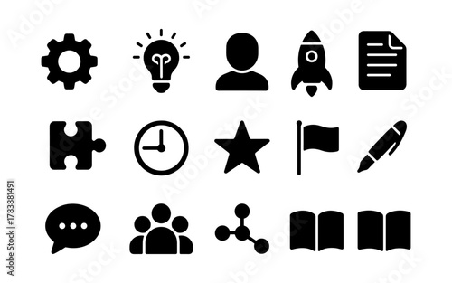 Set of classic black silhouette icons for business and daily use