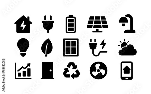 Energy and ecology icons set for sustainable living and smart technology