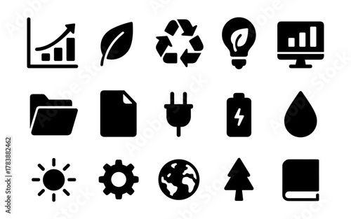 Eco and technology icon set: sustainable growth and digital efficiency