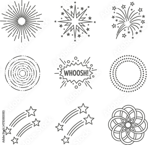 Explosion line art collection of celebration elements