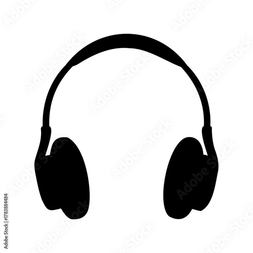 Stylized black silhouette of over ear headphones against a white background