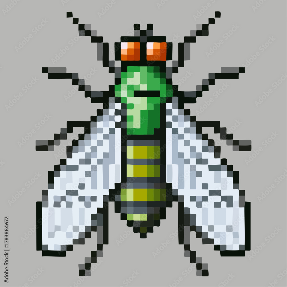 Obraz premium Pixel Fly Insect Icon – Retro Bug Illustration
