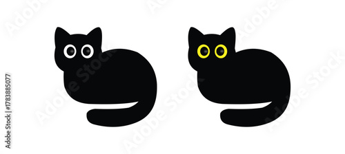 Minimalist black cat head silhouette icon with white eyes, cute animal pet vector illustration design