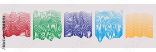 Vibrant gradient wave line pattern vector collection — red, green, blue, cyan, and orange wavy stripe distortion background design, optical motion illusion effect vector, modern abstract flowing lines